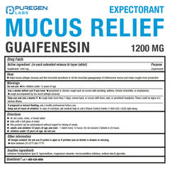 Puregen Labs Mucus Relief tablets for non-drowsy daytime use.