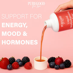 PureGood ingredients collage shows 70+ nutrients and omega support.