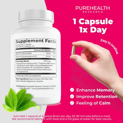 PUREHEALTH RESEARCH Ageless Brain packaging box communicates vegetarian, non-GMO credentials.