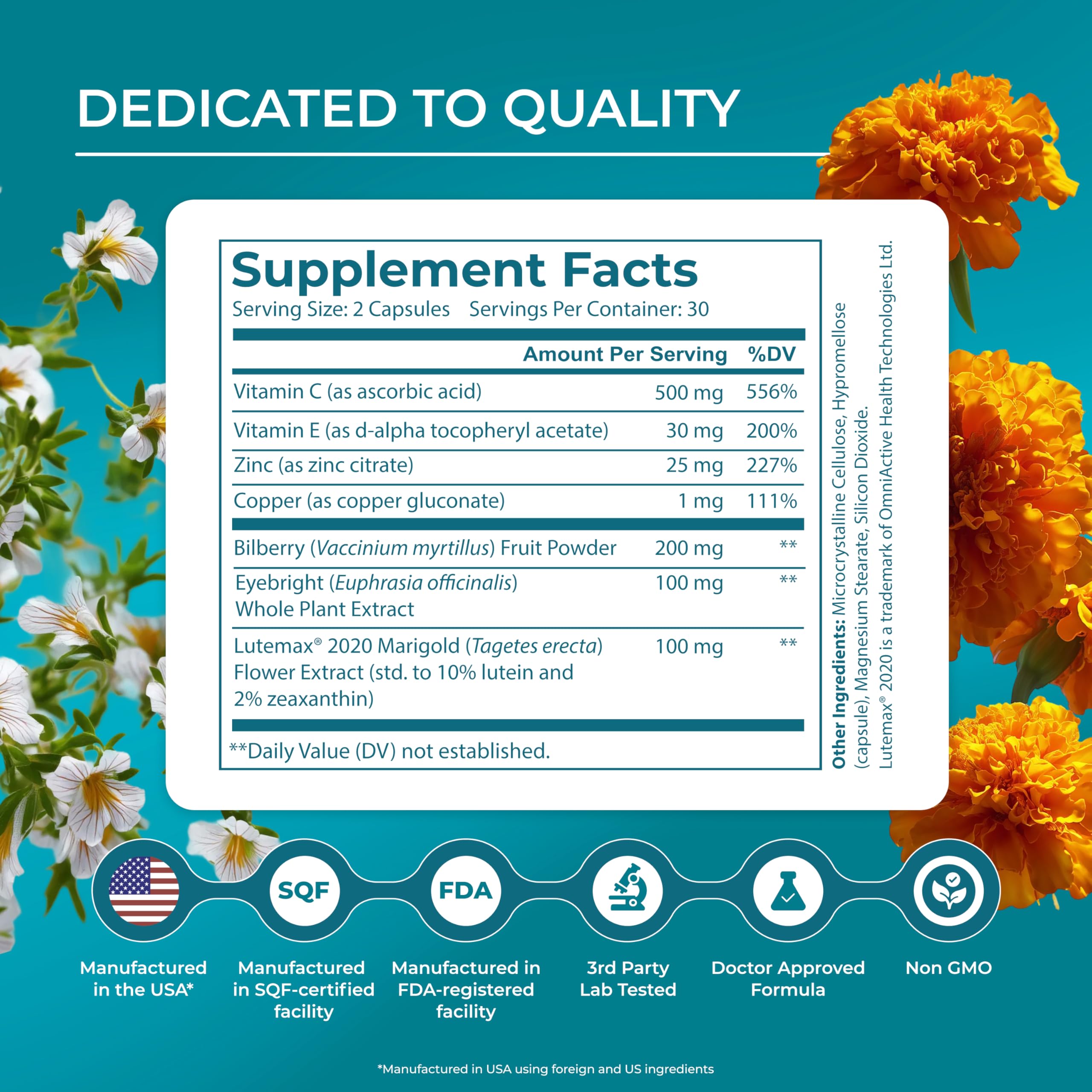 PUREHEALTH RESEARCH Complete Vision Formula capsules in hand for daily use.