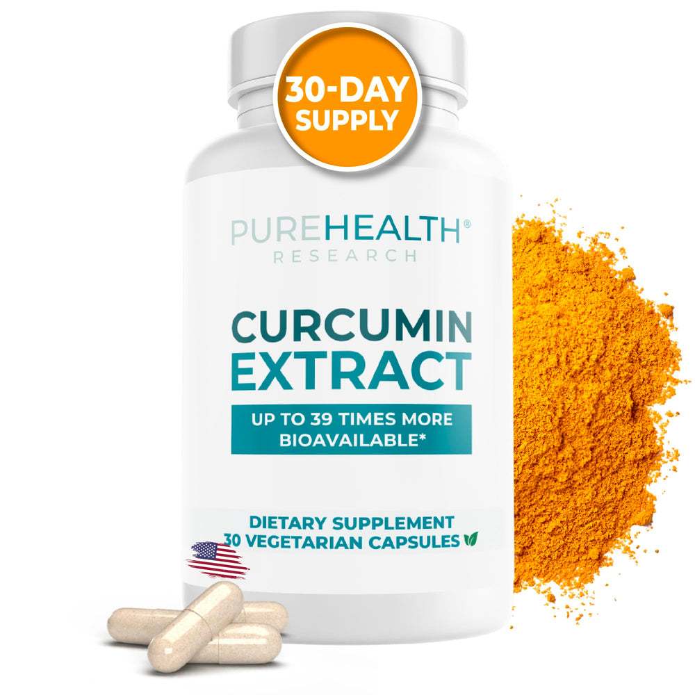 PUREHEALTH RESEARCH curcumin extract bottle highlights premium turmeric potency for daily support