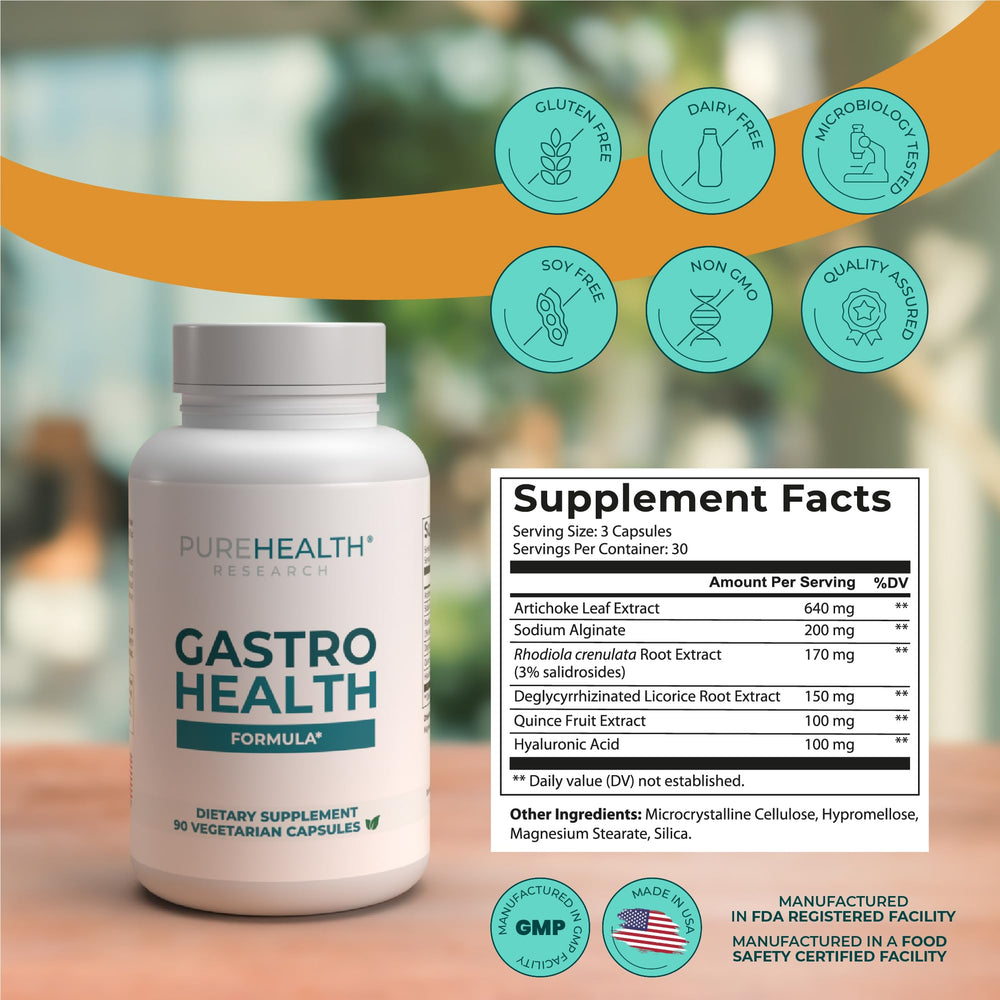 PureHealth Research Gastro Health capsules arranged for daily digestive comfort