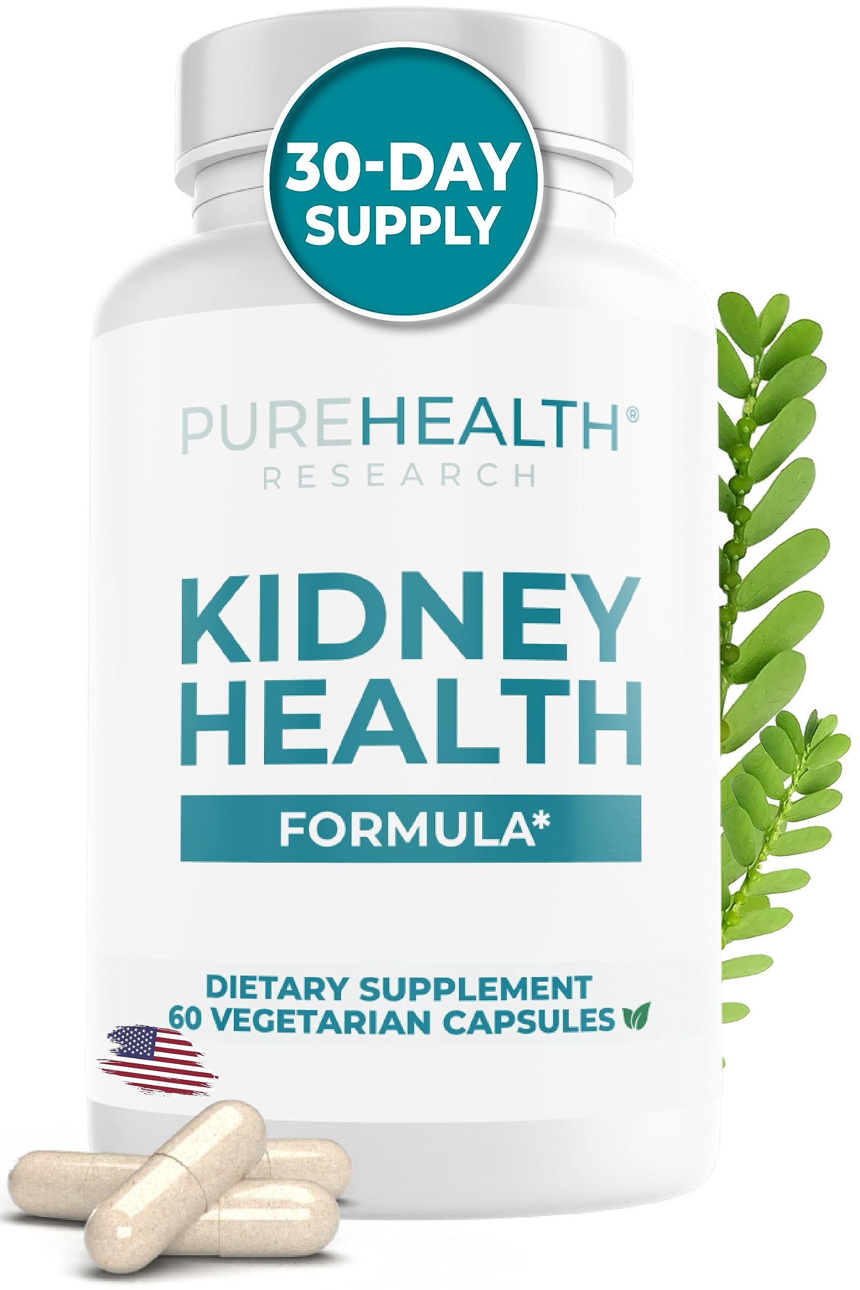 PureHealth Research kidney health formula bottle, supports daily kidney comfort.