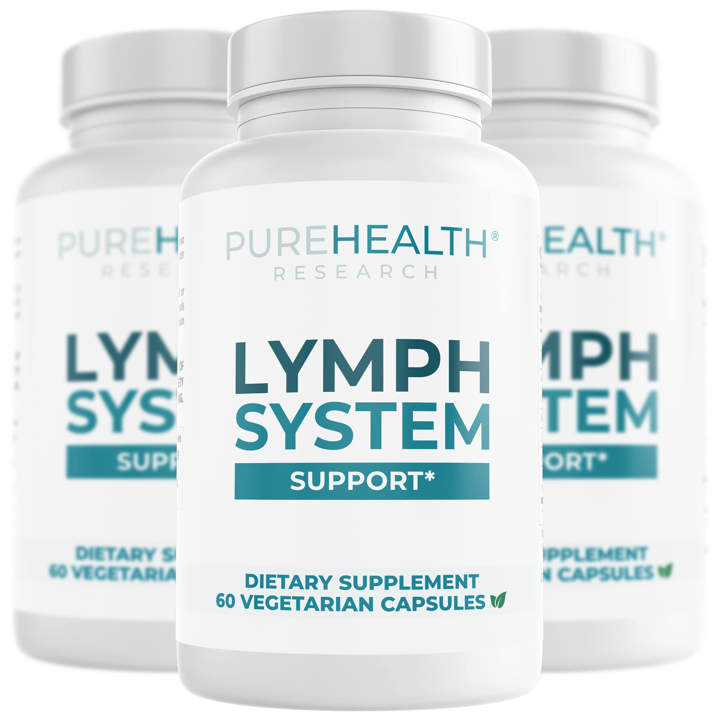PureHealth Research Lymph System Supplement bottle for daily lymph support and leg comfort.