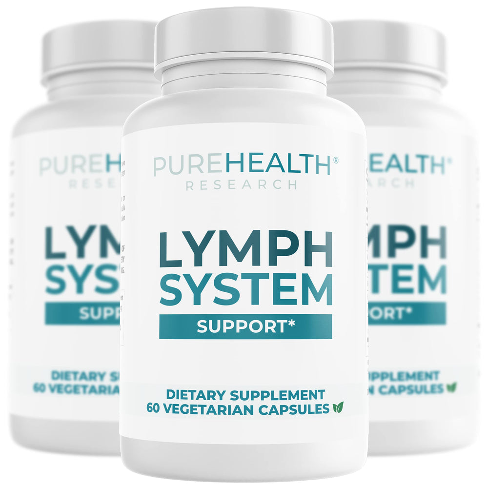 PureHealth Research Lymph System Supplement bottle for daily lymph support and leg comfort.