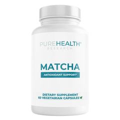 PUREHEALTH RESEARCH Matcha 1000mg bottle front shows capsules for steady energy