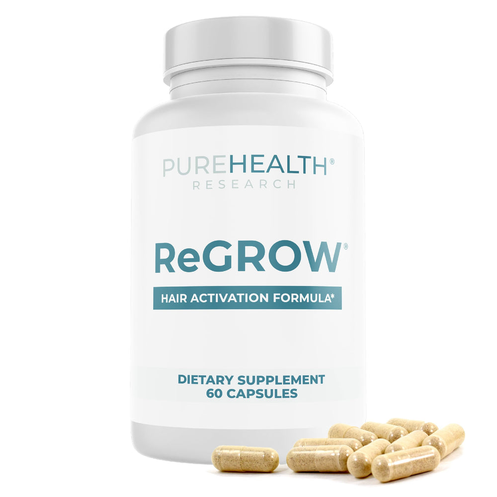 PUREHEALTH RESEARCH ReGrow bottle front for daily hair health support.