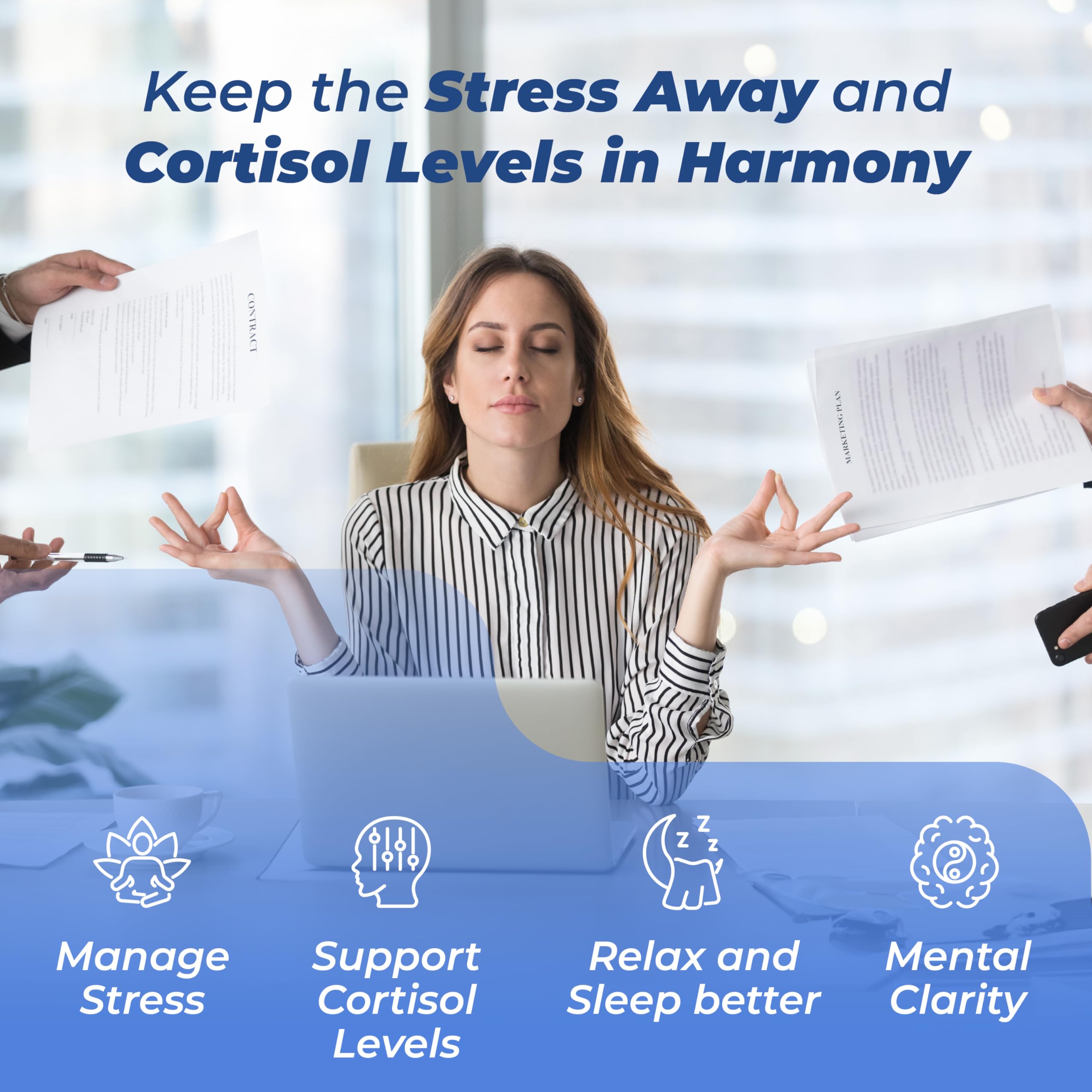 PureHealth Research Stress Release Complex in hand during daily routine.