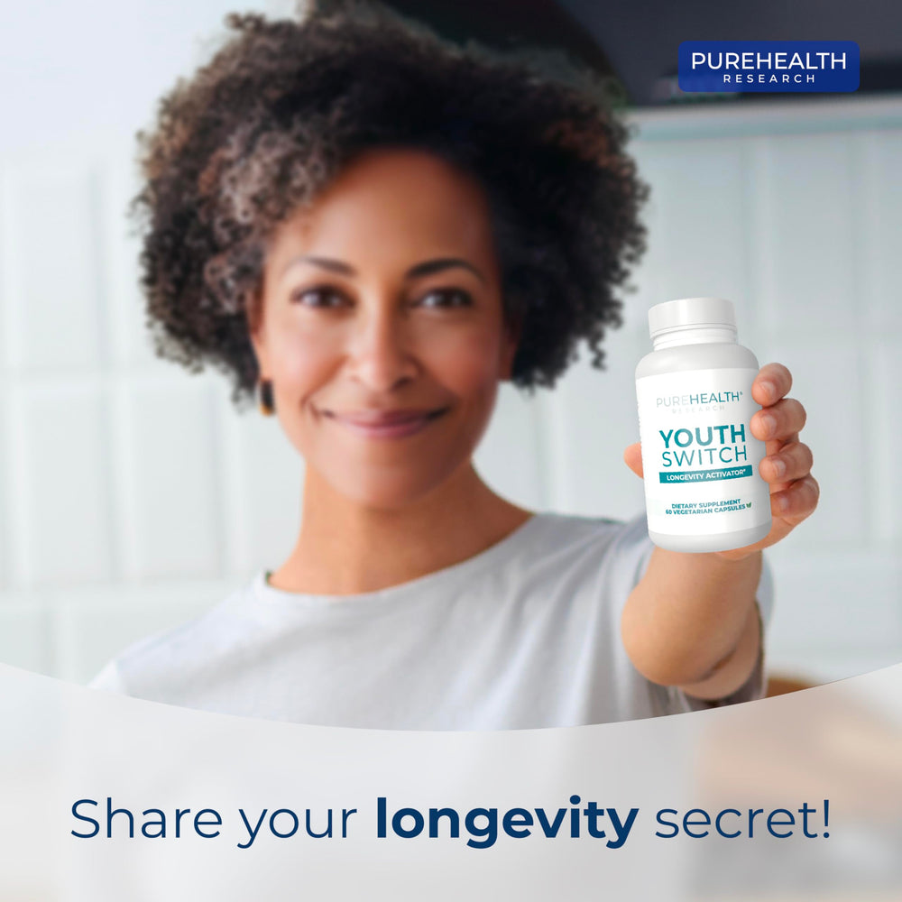 PureHealth Research Youth Switch bottle and packaging in premium display.