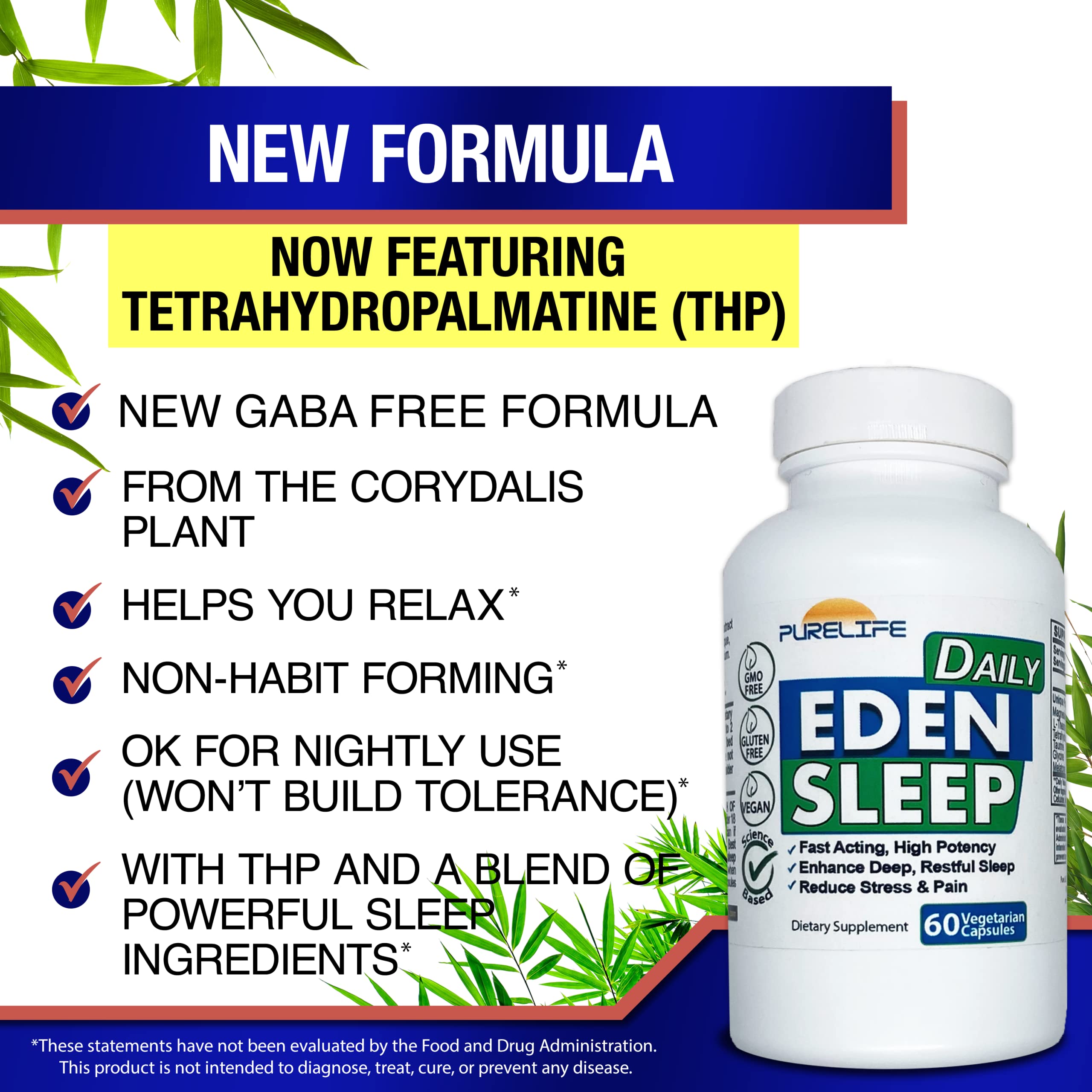 PureLife Eden Daily Sleep capsules close-up highlighting vegan formula for gentle rest.