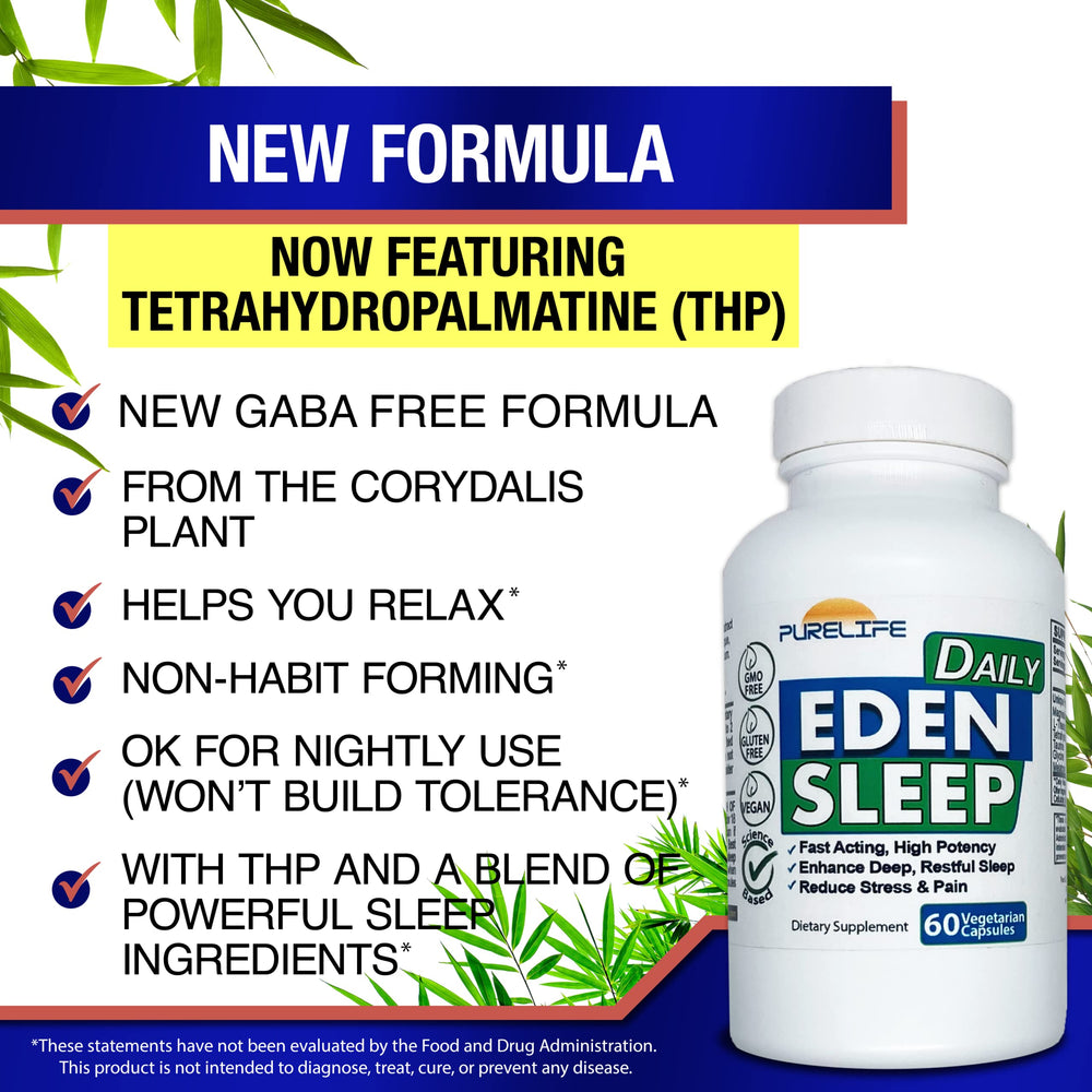PureLife Eden Daily Sleep capsules close-up highlighting vegan formula for gentle rest.
