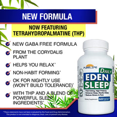 PureLife Eden Daily Sleep capsules close-up highlighting vegan formula for gentle rest.