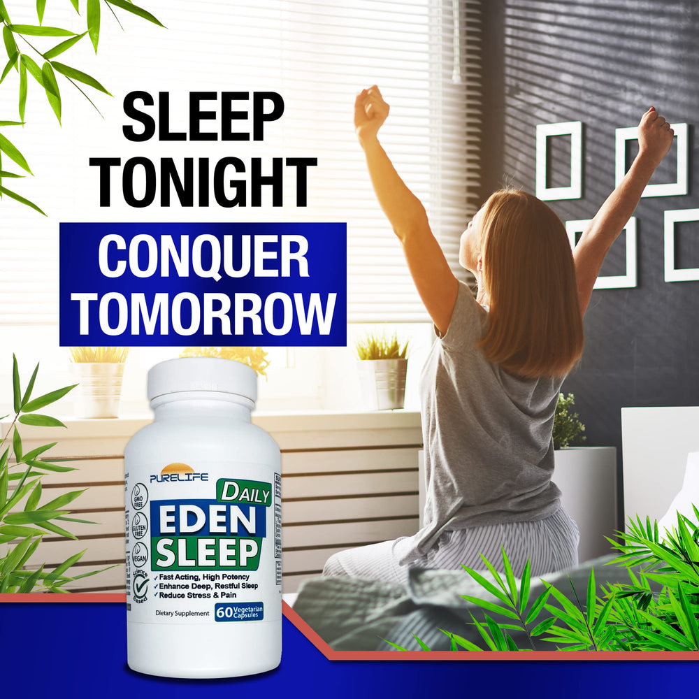 PureLife Eden Daily Sleep ingredients panel focusing on THP and magnesium.