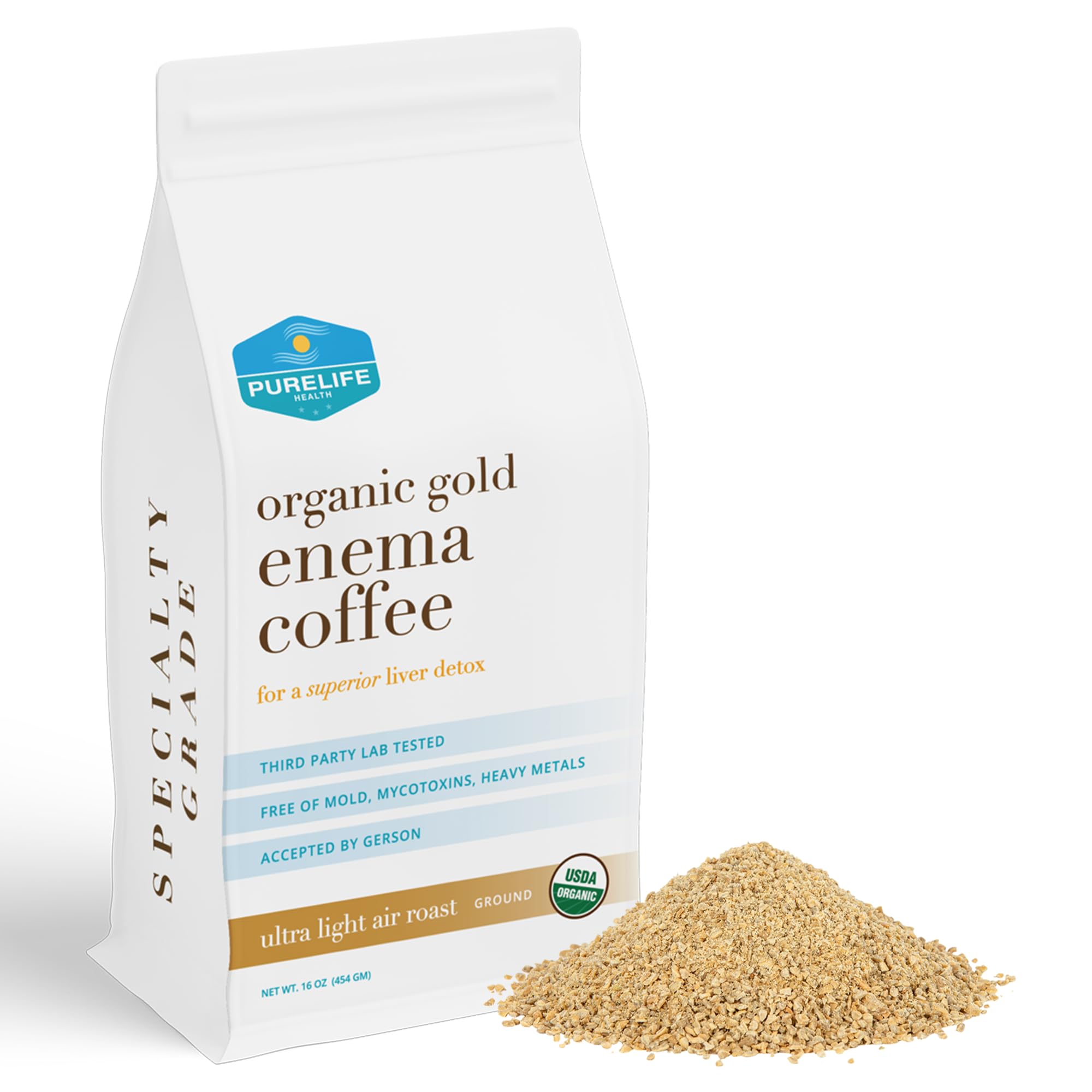 Purelife Enema Coffee Ultra Light Gold ground for premium enema routines.