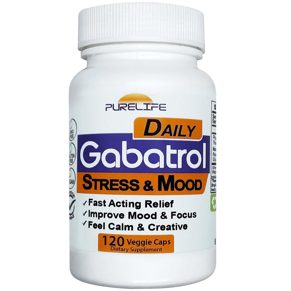 PureLife Gabatrol Daily bottle front promotes calm focus and daily stress relief.