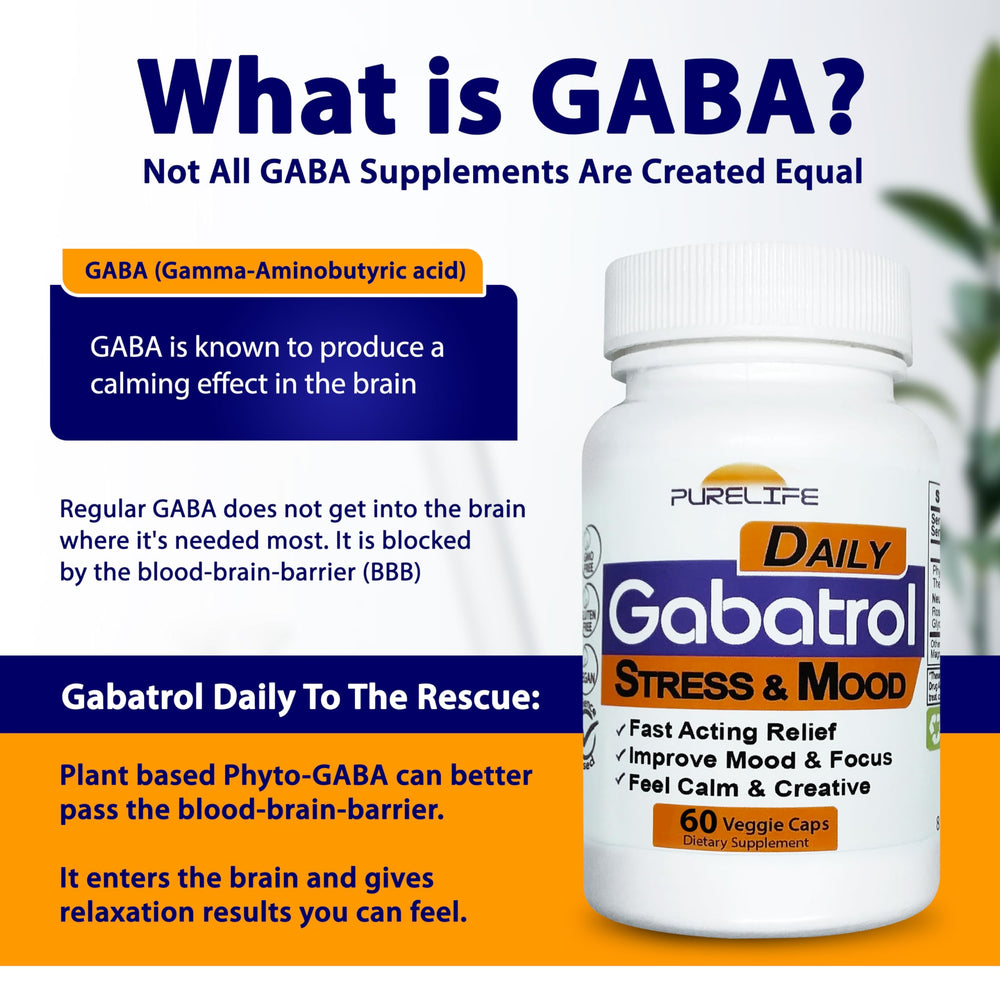 PureLife Gabatrol Daily capsules close-up showing plant-based GABA.