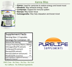 PureLife Kanna Bliss capsules close-up emphasizing uniform capsules for easy daily use.