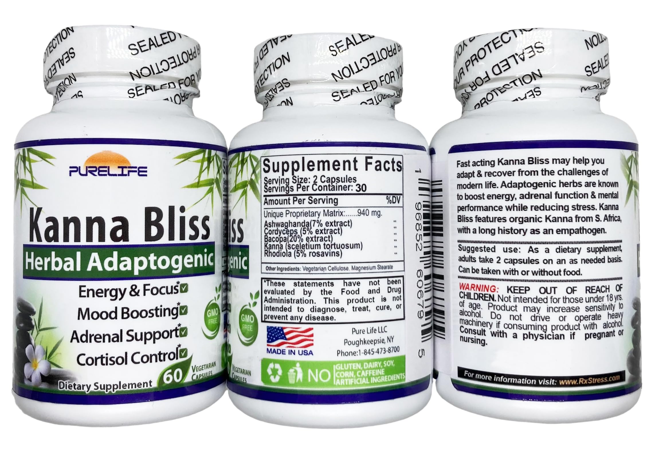 PureLife Kanna Bliss capsules in hand suggest mindful use and calm.