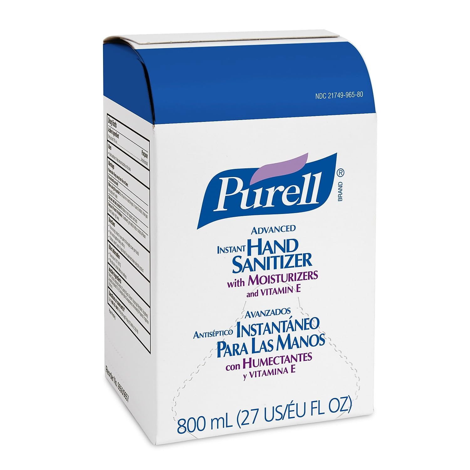 Purell Advanced Hand Sanitizer Gel 800 mL refill bag-in-box for easy replacement.
