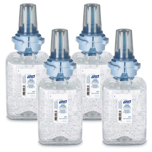 Purell Advanced Hand Sanitizer Green Certified Gel refill pack for four dispensers, convenient bulk option.