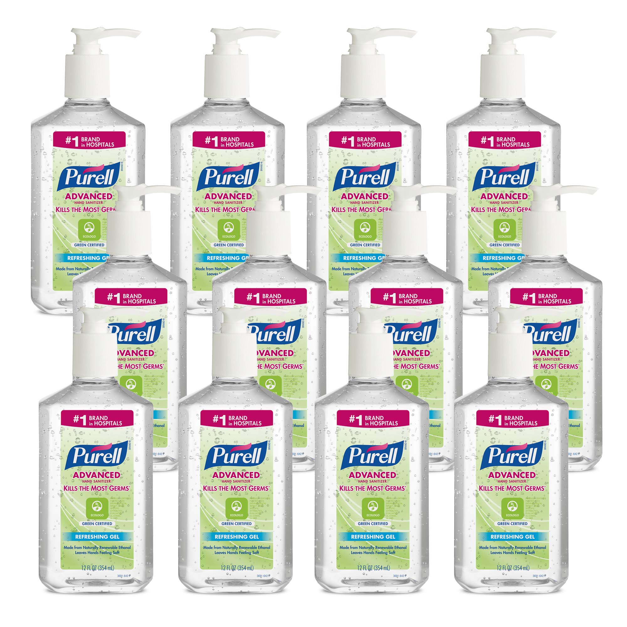 Purell Advanced Hand Sanitizer bottle with pump on a desk for quick sanitizer access and germ control