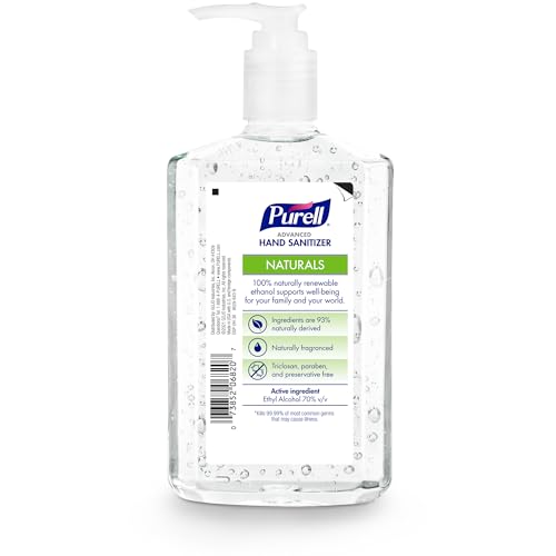 Close-up of Purell Naturals label highlighting plant based ethanol and essential oils
