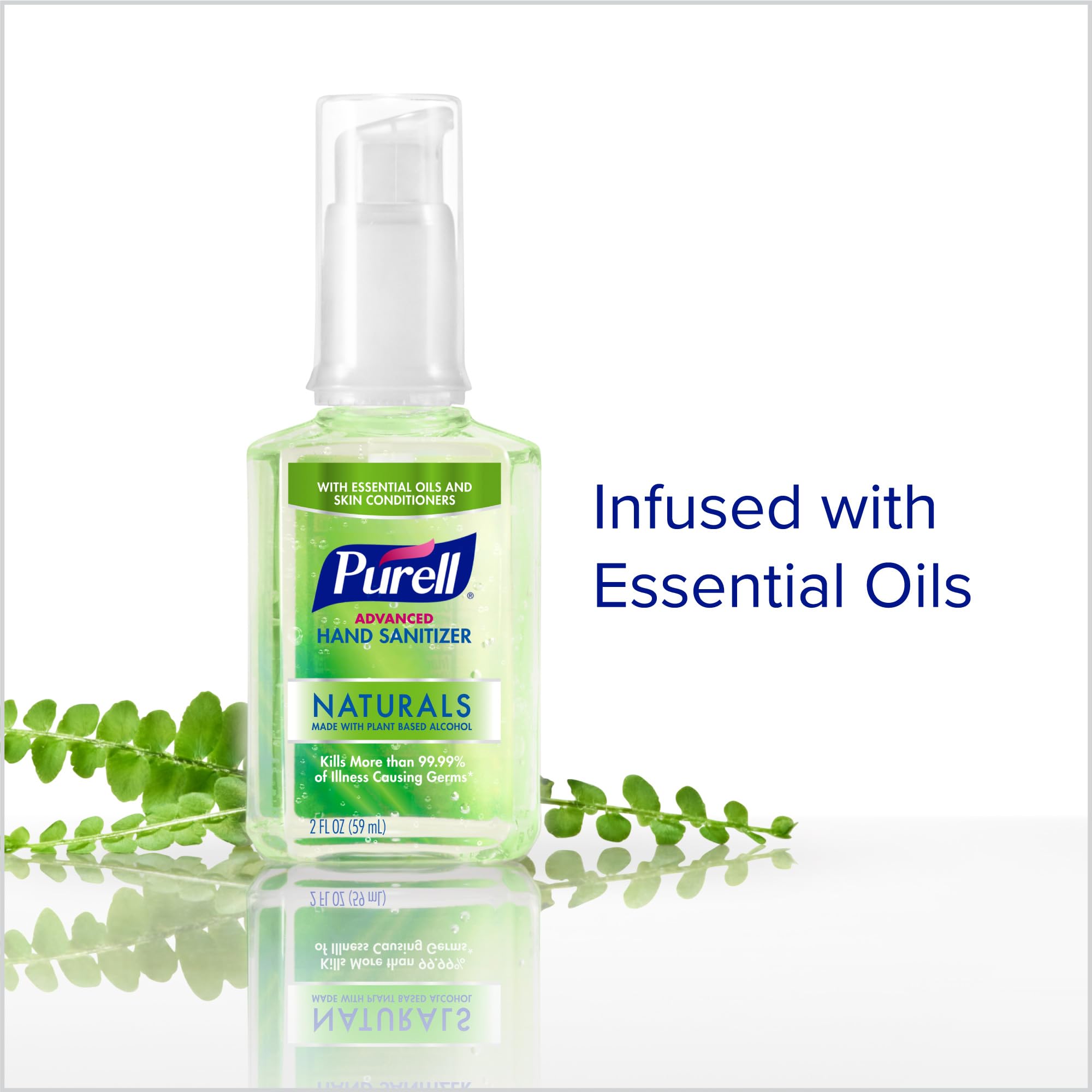 EcoLogo-certified Purell Naturals bottle, plant-based alcohol in a portable container