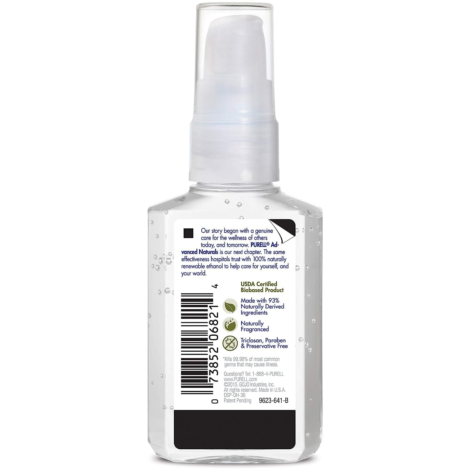 Purell Advanced Hand Sanitizer Naturals citrus bottle close-up with refreshing scent