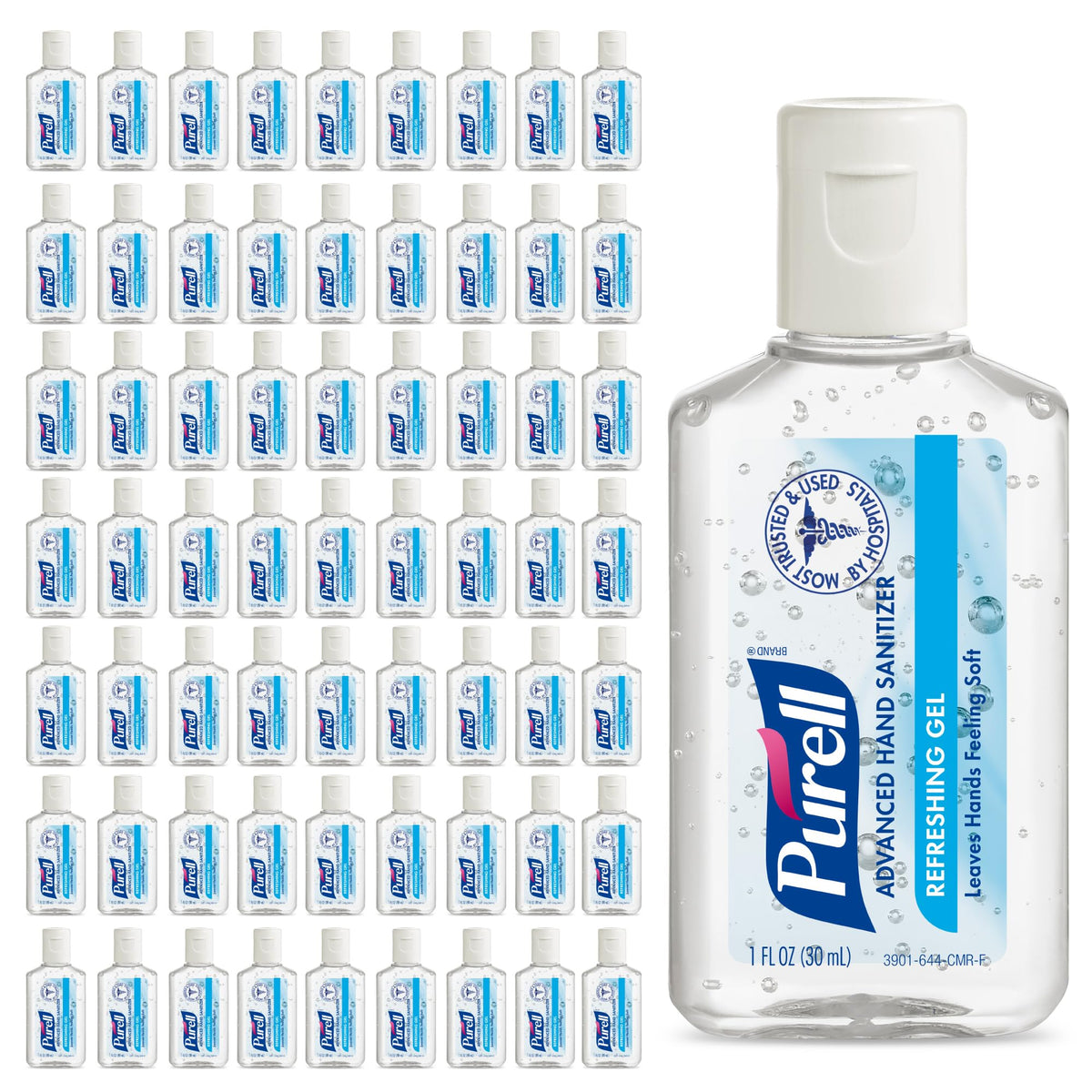 Purell Advanced Hand Sanitizer refreshing gel bottle front view for on-the-go protection.