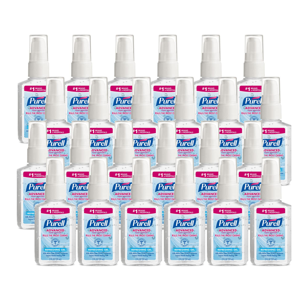 PURELL Advanced Hand Sanitizer Refreshing Gel 2oz bottle with pump for quick on-the-go sanitizing.
