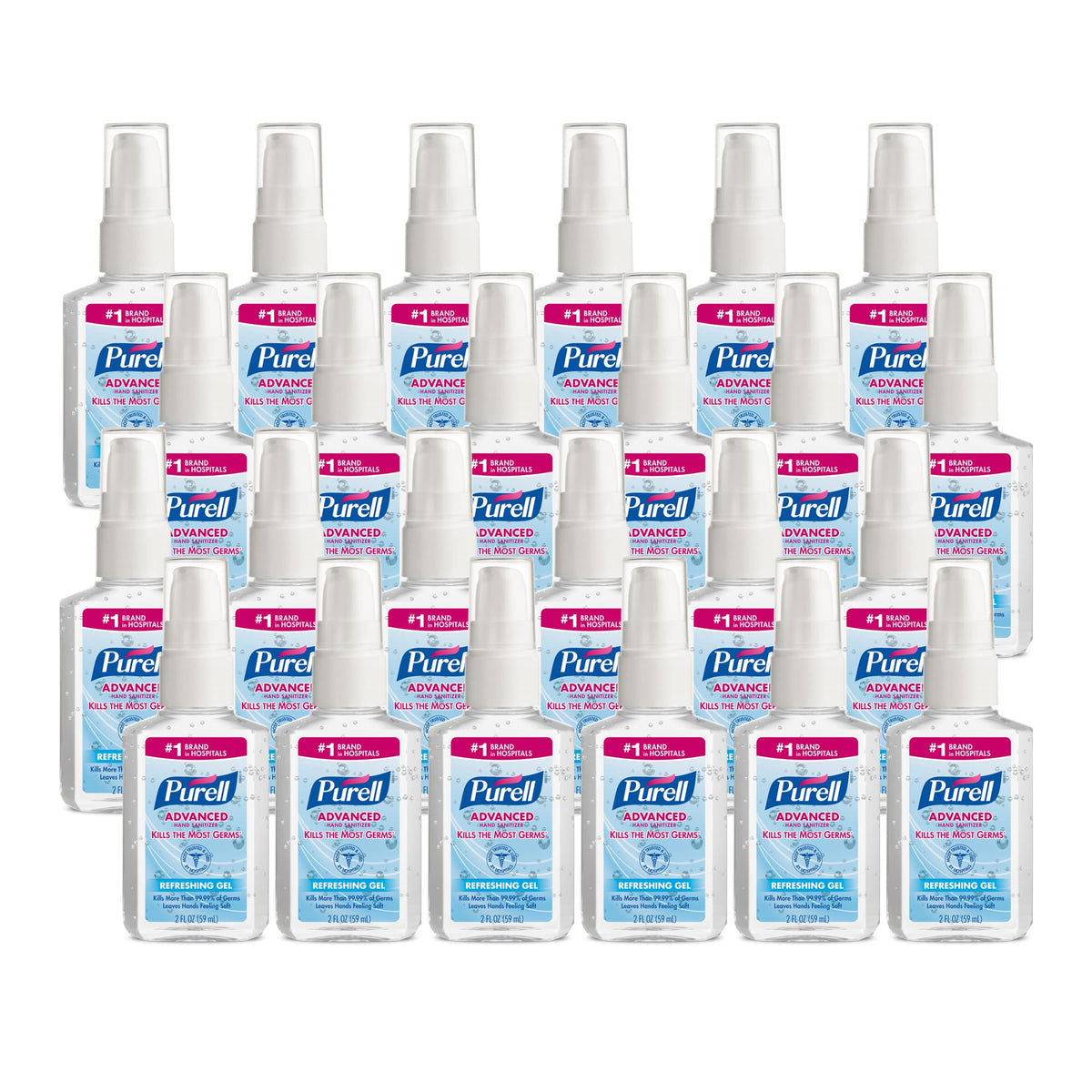 PURELL Advanced Hand Sanitizer Refreshing Gel 2oz bottle with pump for quick on-the-go sanitizing.