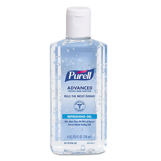 Purell Advanced Hand Sanitizer refreshing gel 4oz bottle front view for quick hygiene