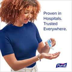 Purell Advanced Hand Sanitizer in use on hands with refreshing gel formula.