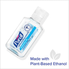 Purell Advanced Hand Sanitizer bottle label close-up showing moisturizers and no triclosan.