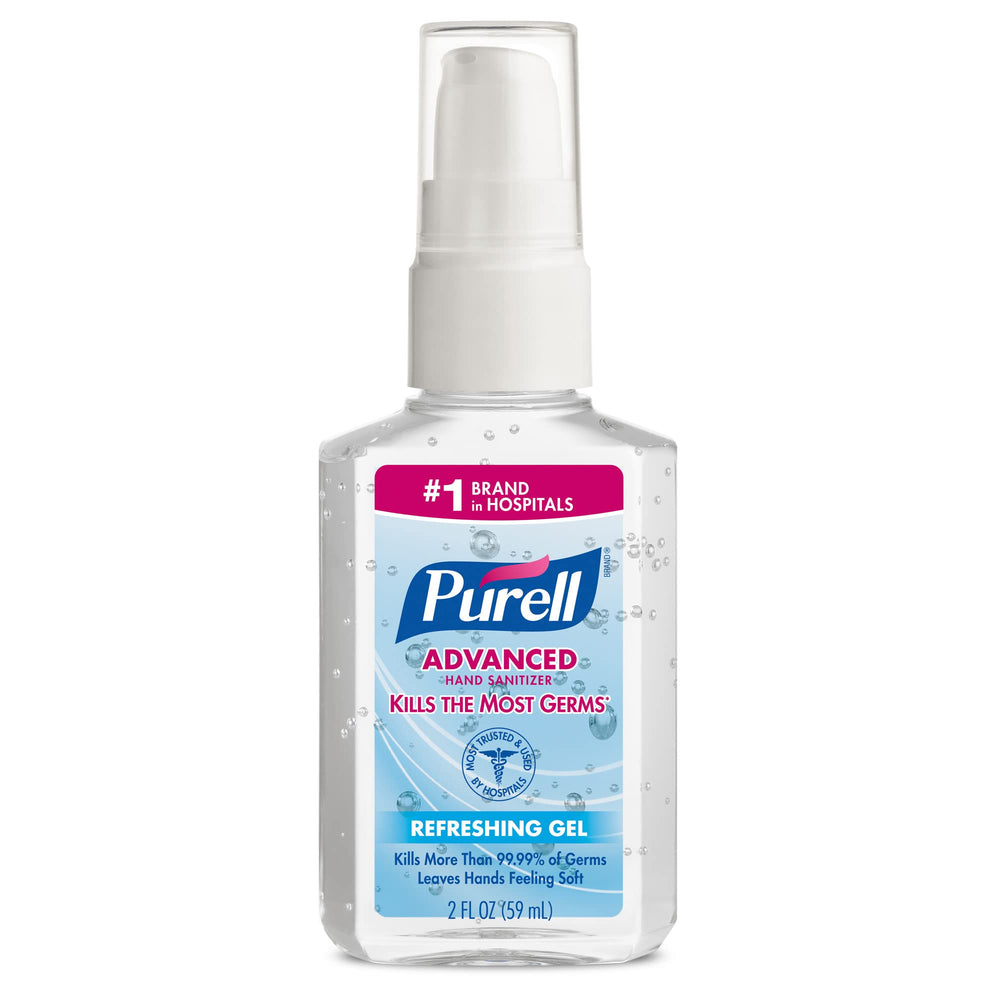 PURELL Advanced Hand Sanitizer Refreshing Gel travel-size bottle ideal for pocket or bag use.
