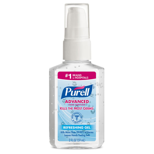PURELL Advanced Hand Sanitizer Refreshing Gel travel-size bottle ideal for pocket or bag use.