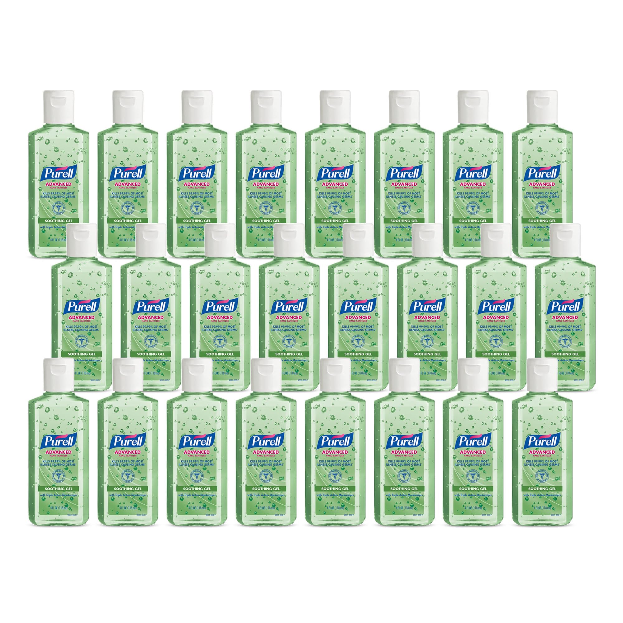 Purell Advanced Hand Sanitizer soothing gel desk bottle on a desk for quick germ protection.