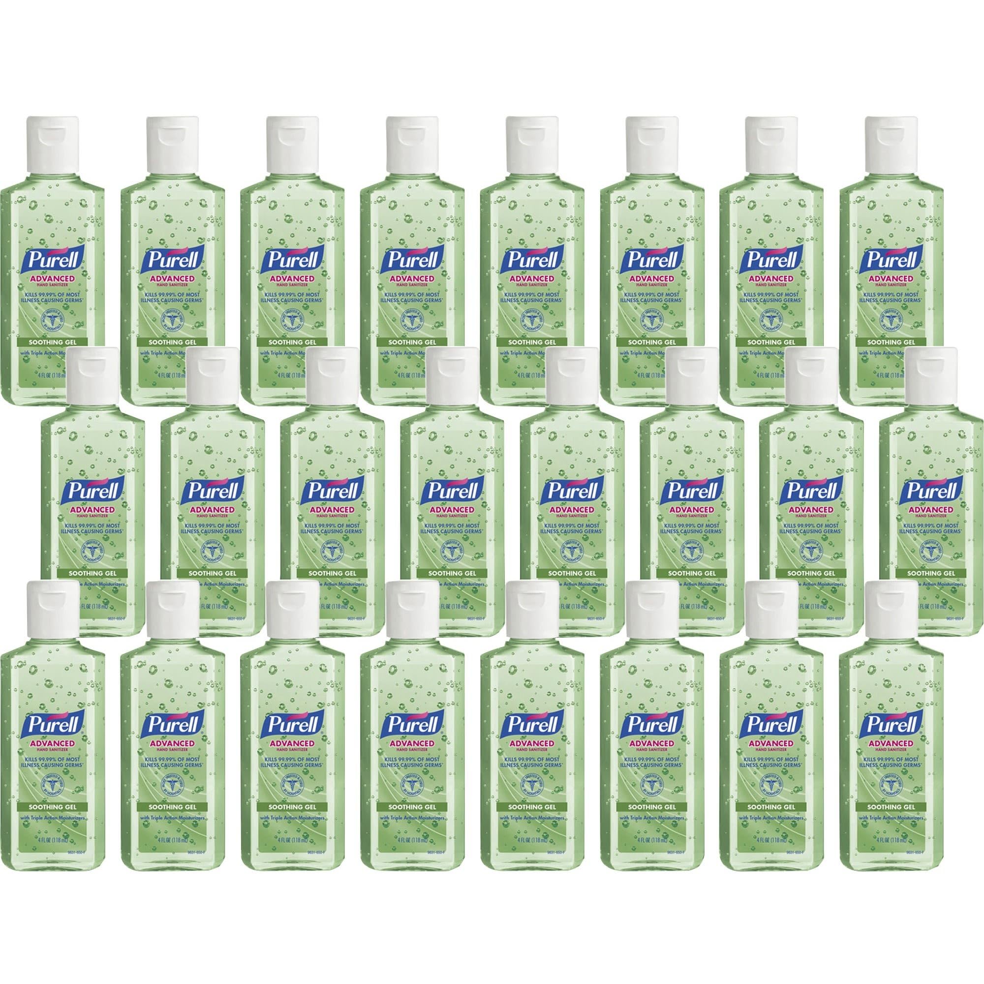 Purell's fast-evaporating gel kills 99.99% of germs.