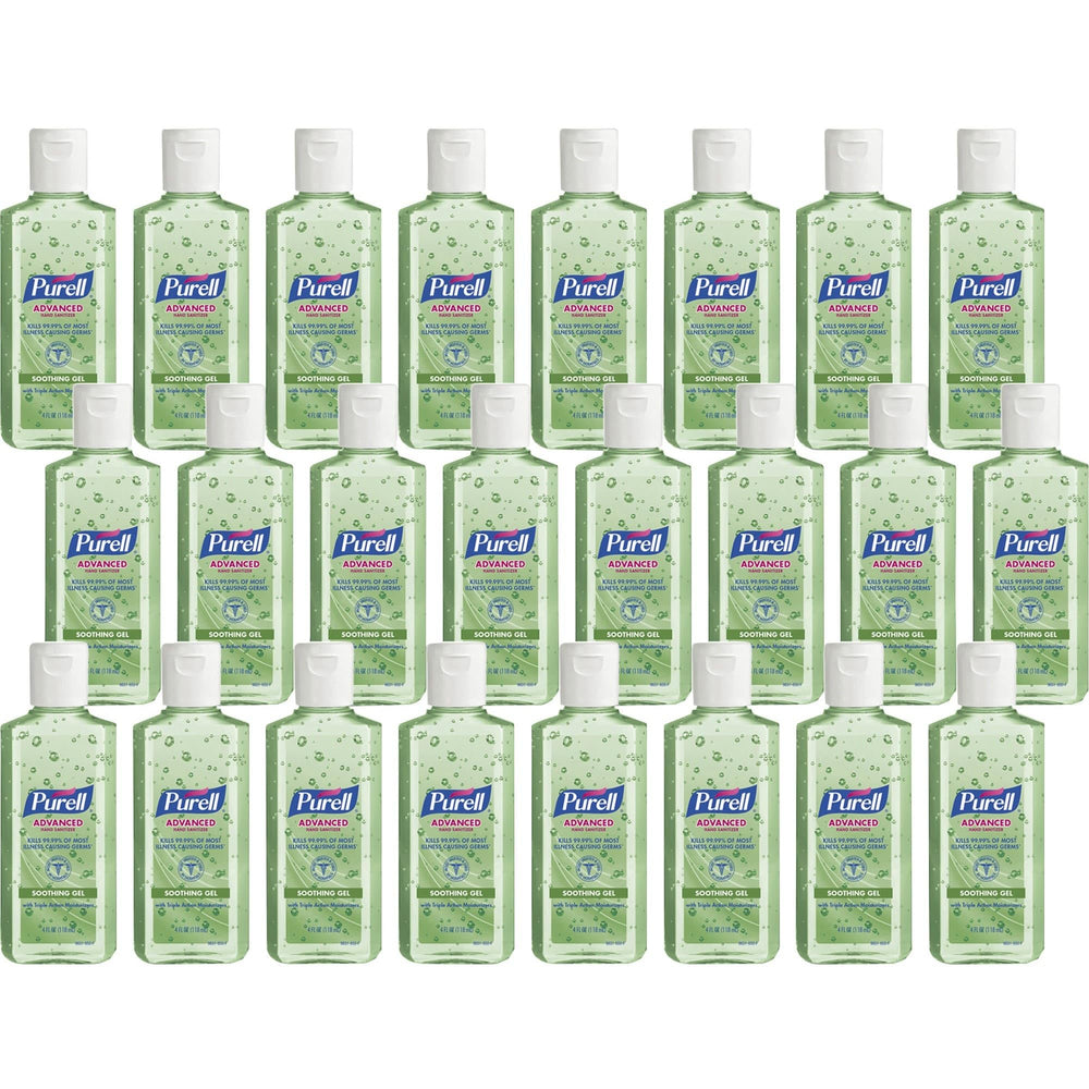 Purell's fast-evaporating gel kills 99.99% of germs.