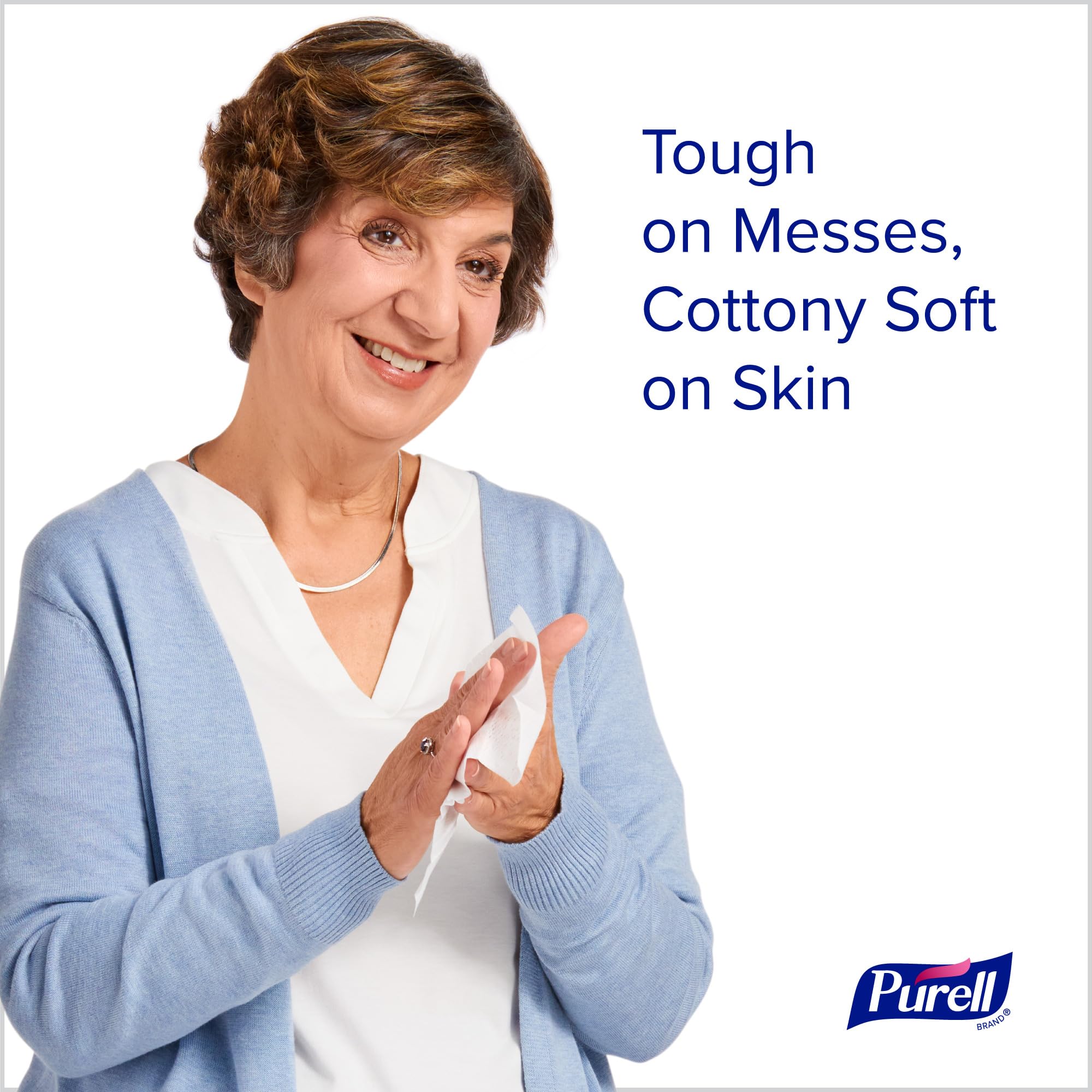 Purell Cottony Soft Wipes in bulk case, convenient for shared spaces.