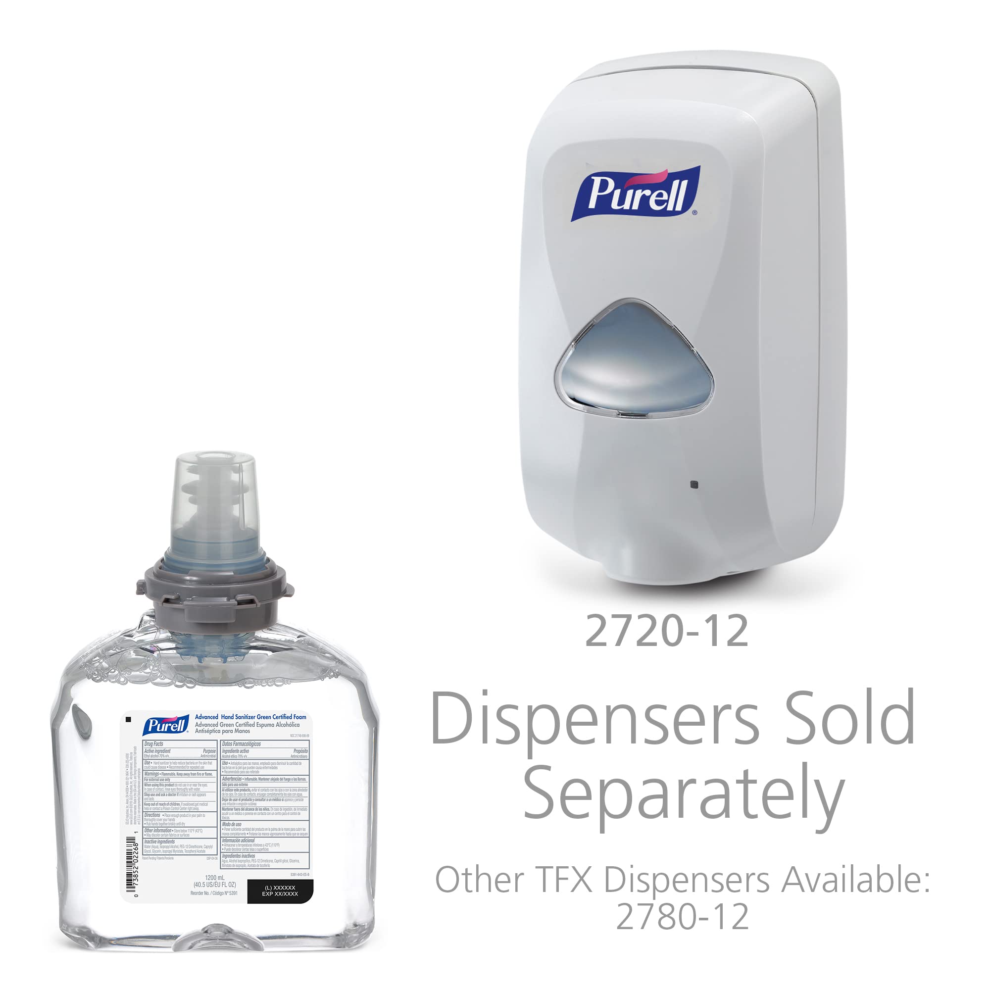 Purell green-certified foam refill bottle facilitates easy restocking and maintenance.