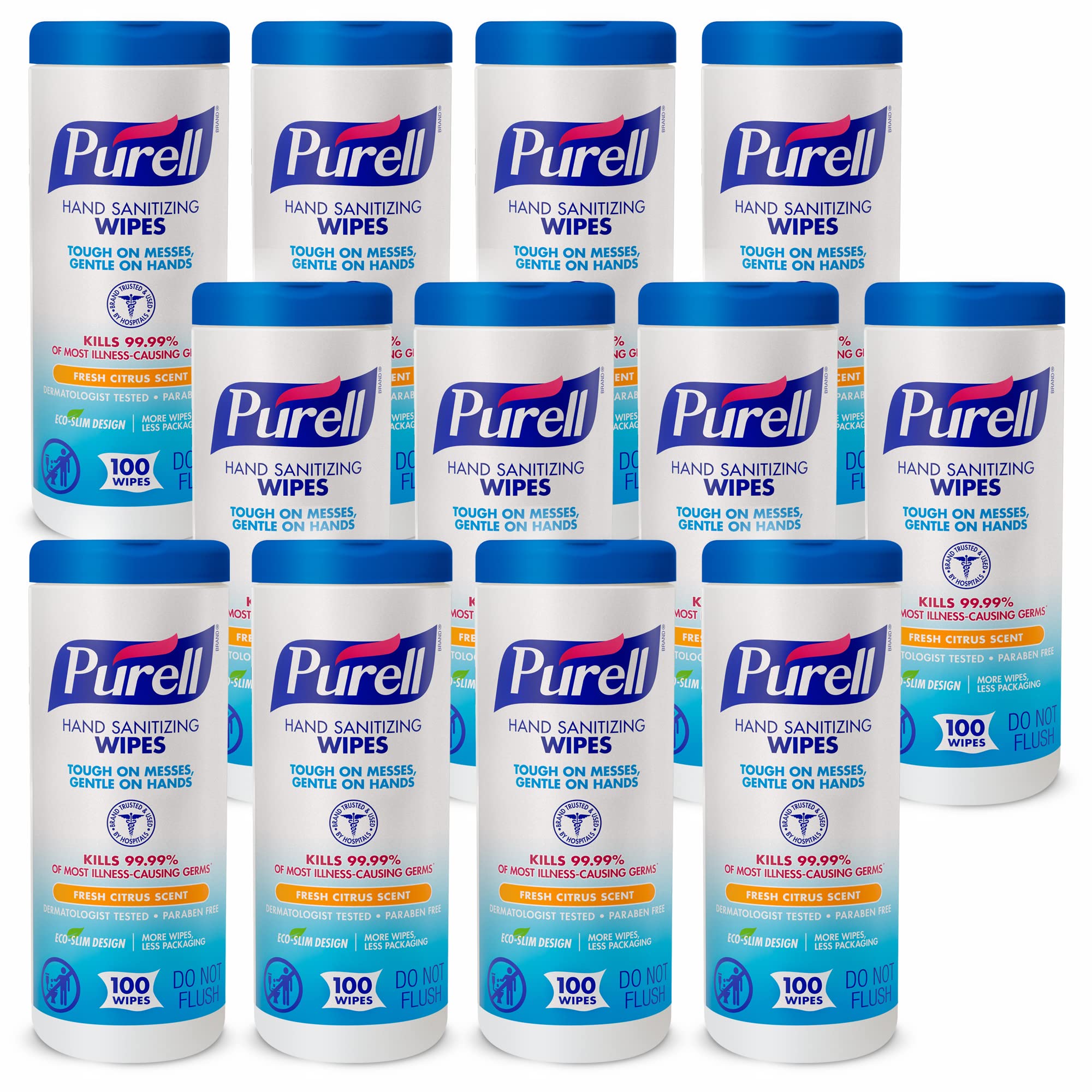 Purell hand sanitizing wipes non-alcohol formula with textured surface for quick hand cleaning.
