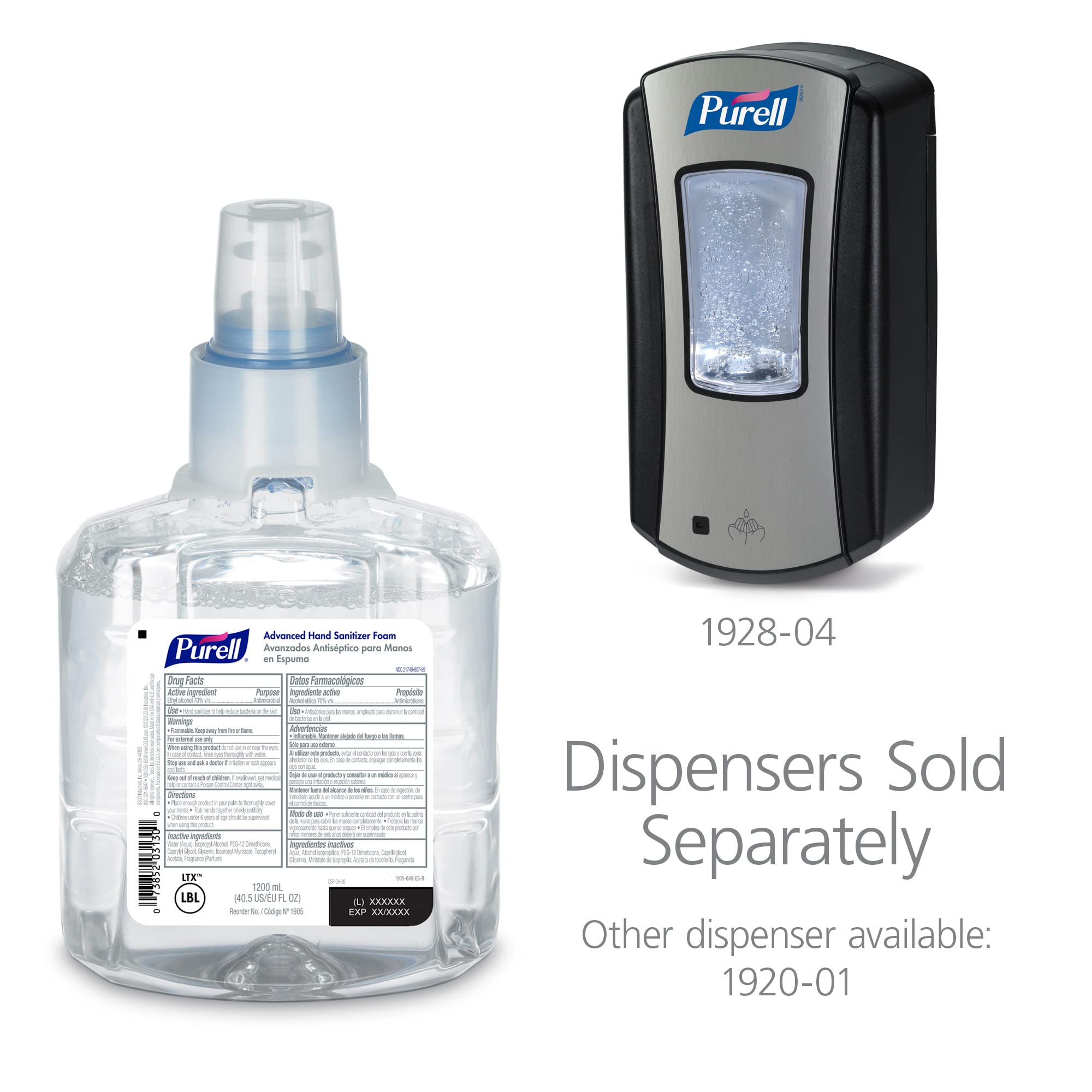 Purell LTX-12 dispenser with foam refill for touch-free sanitizing