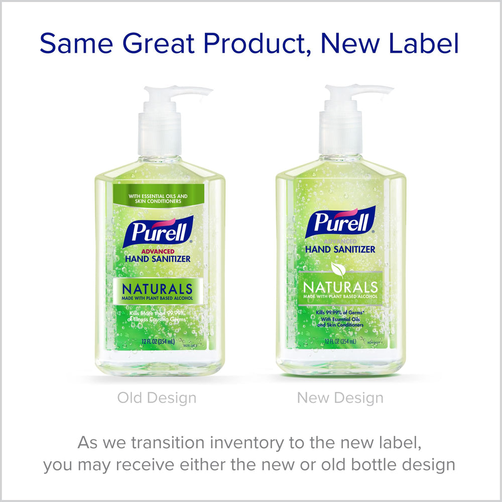 Case of 12 Purell NATURALS bottles neatly displayed