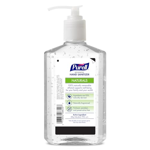 Purell NATURALS label close-up highlighting natural ingredients and oils