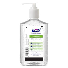 Purell NATURALS label close-up highlighting natural ingredients and oils