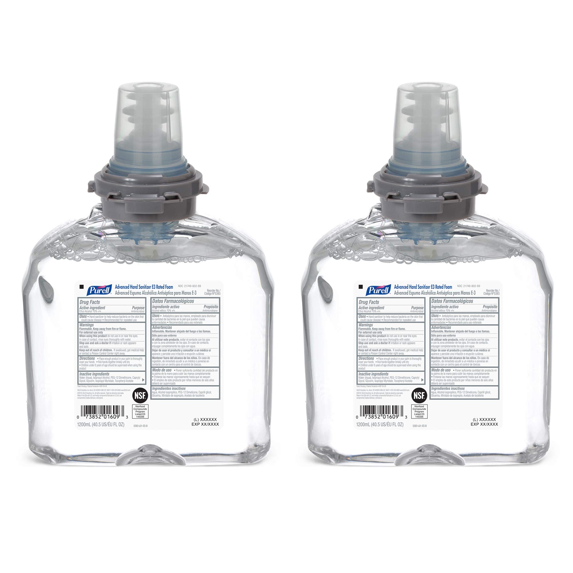 Purell TFX fragrance-free foam refill 1200 ml, front view for touch-free dispensers