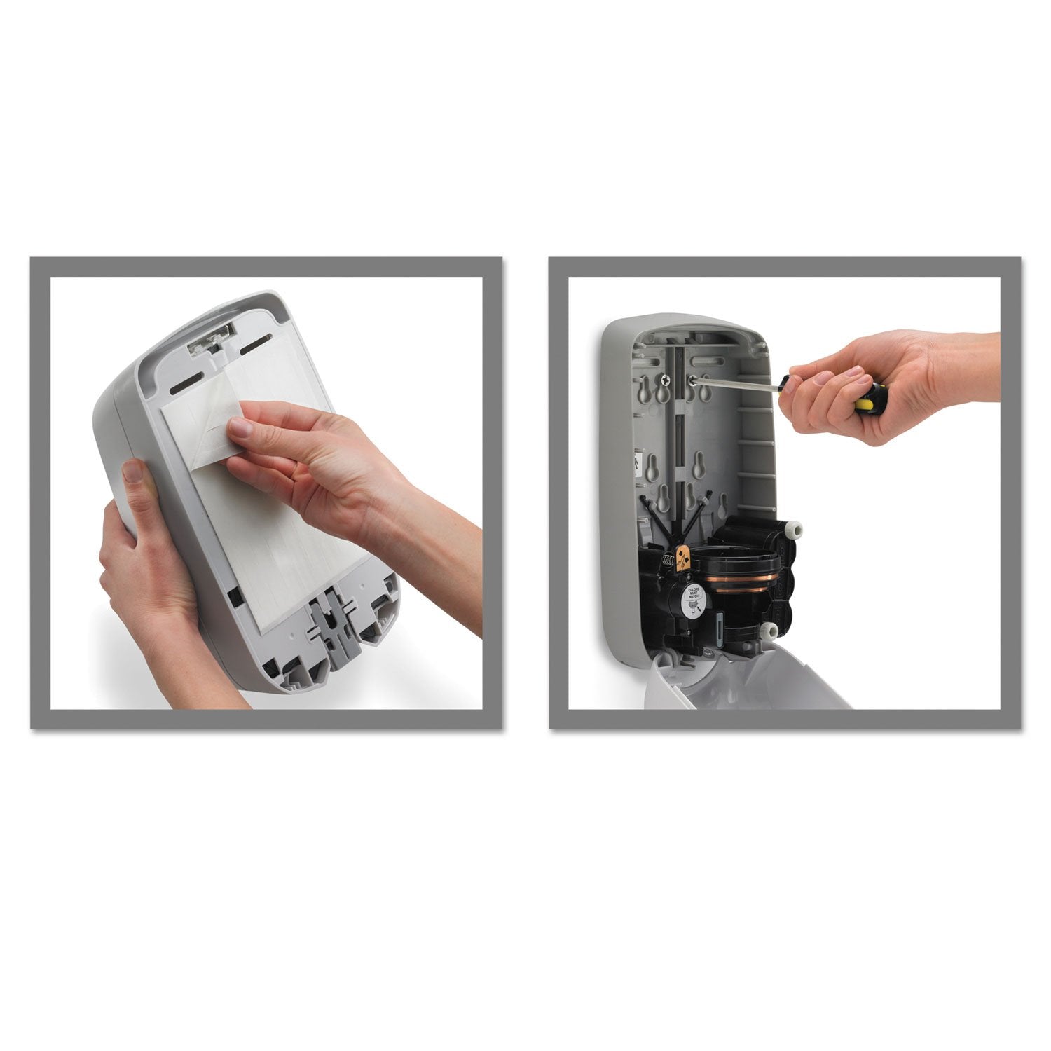 Wall-mounted Purell TFX dispenser enabling hands-free operation.