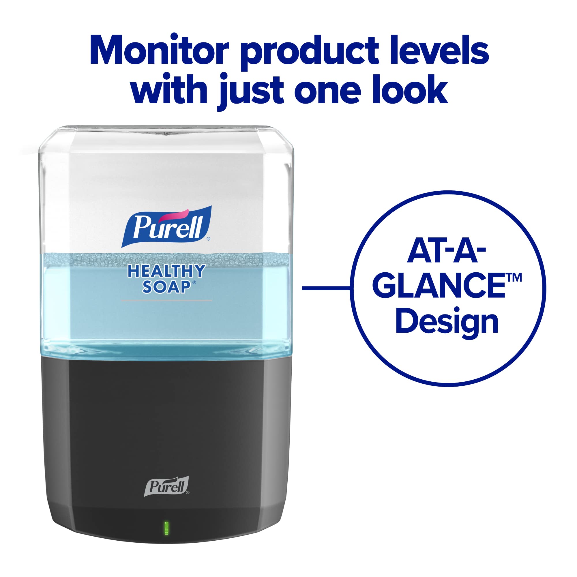 Transparent PURELL refill clearly visible for level monitoring by staff.