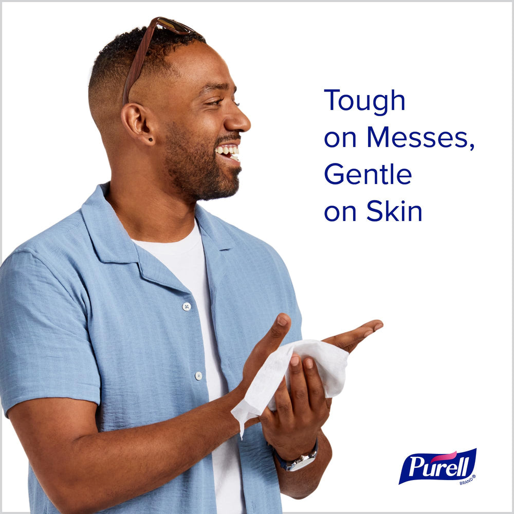 Close-up of Purell wipes showing soft, durable texture gentle on hands